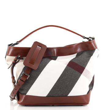 Burberry Hobo Bag Mega Check Canvas and Leather Medium