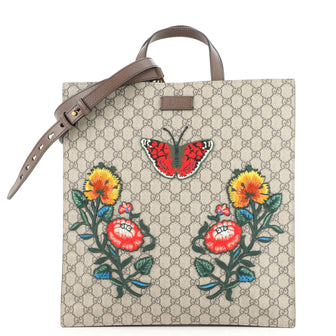 Gucci Convertible Soft Open Tote Embroidered GG Coated Canvas Tall