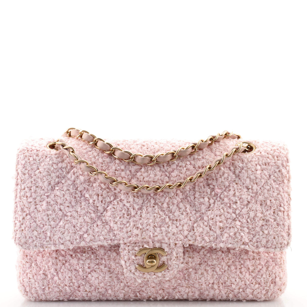 Chanel Pink Tweed Medium Classic Double Flap Bag