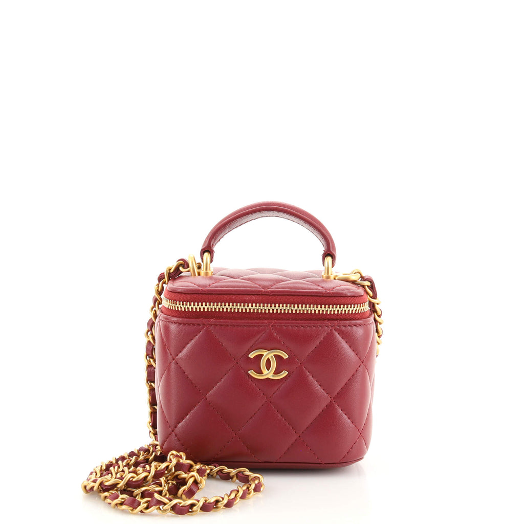 CHANEL Caviar Quilted Mini Vanity Case With Chain Red 1310240