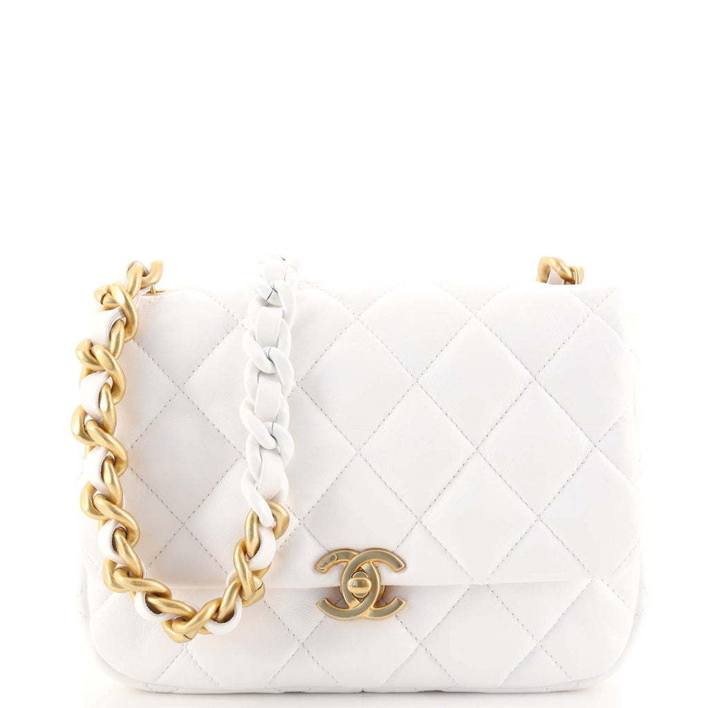 Chanel Candy Chain CC Flap Bag Quilted Lambskin Small White