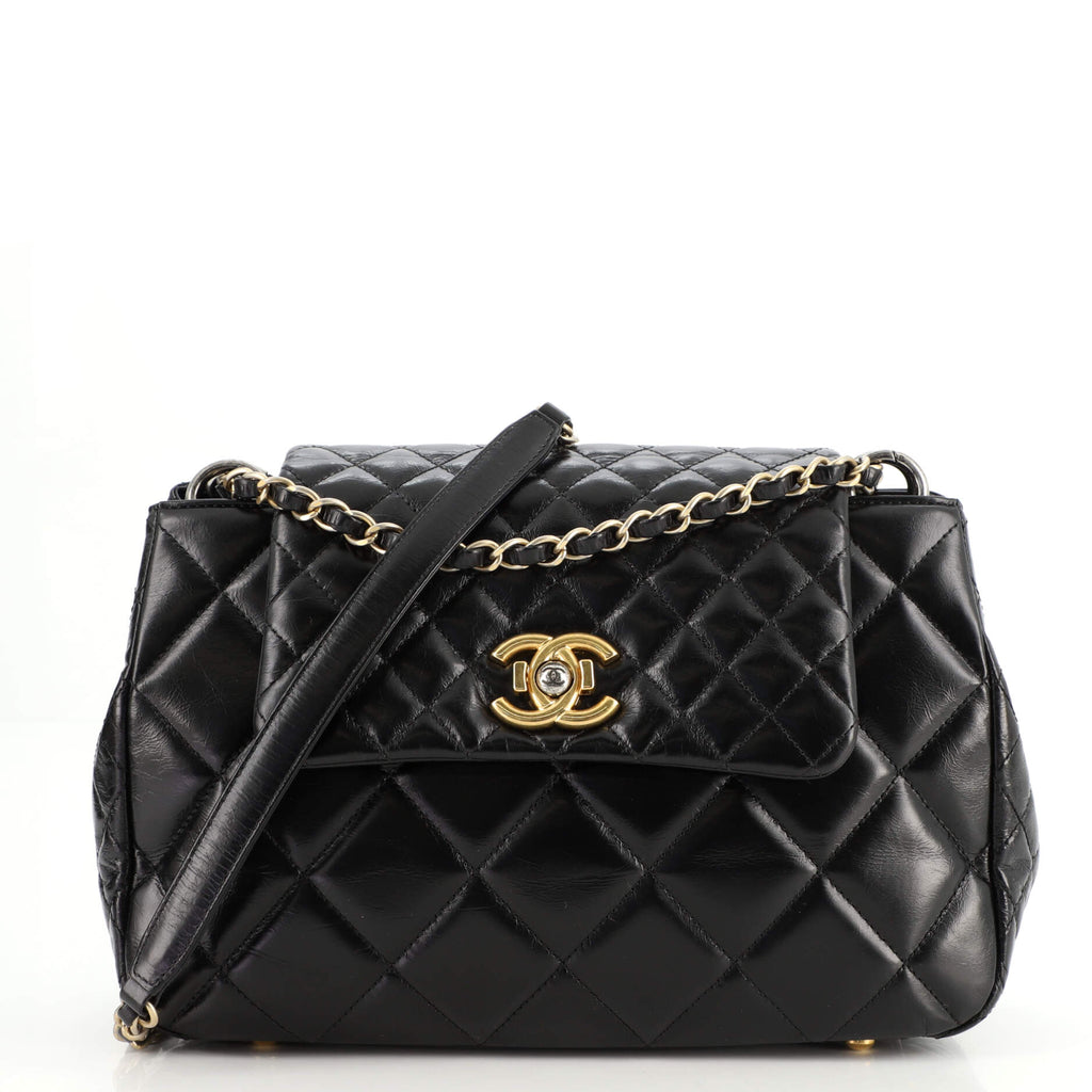 Chanel Daily Walk Accordion Flap Bag Quilted Glazed Calfskin Medium Black  163115199