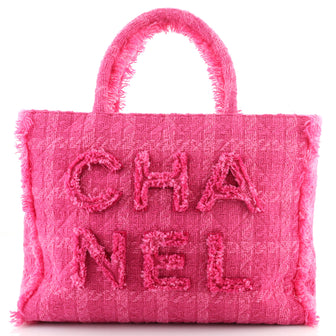 Chanel Giant Logo Shopping Bag Quilted Tweed Large