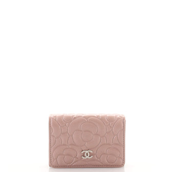 Chanel CC Trifold Flap Wallet Camellia Goatskin Small