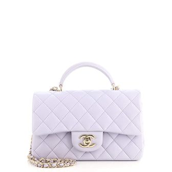 Chanel Classic Single Flap Top Handle Bag Quilted Lambskin Mini