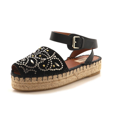 Valentino Women's Teodora Flat Espadrille Sandals Embellished Suede and Leather