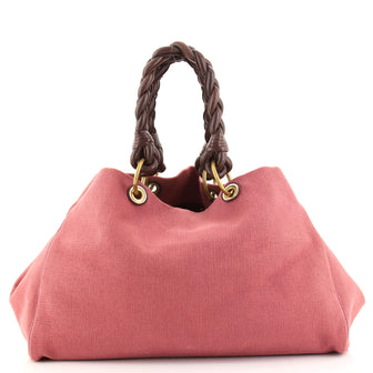 Bottega Veneta Braided Handle Open Tote Bag Canvas with Leather