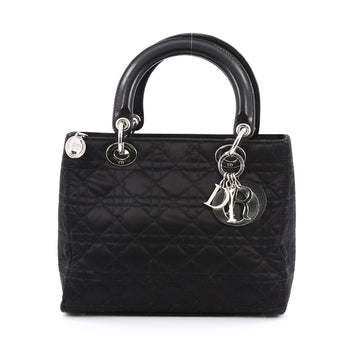 Christian Dior Vintage Lady Dior Handbag Cannage Quilt Satin Medium Black