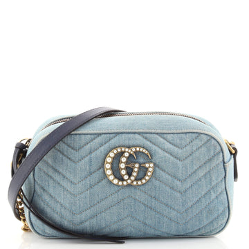 Gucci Pearly GG Marmont Shoulder Bag Matelasse Denim Small