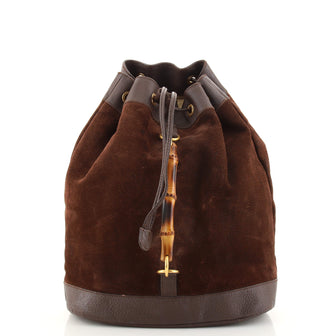 Gucci Vintage Bamboo Drawstring Backpack Suede and Leather