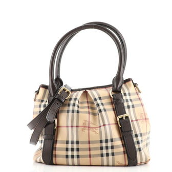 Burberry Northfield Convertible Tote Haymarket Coated Canvas Small