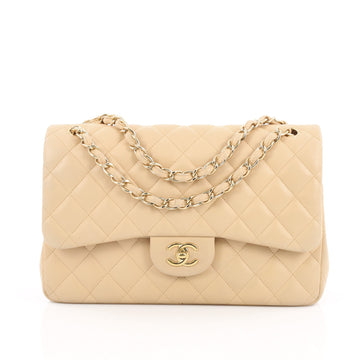 Chanel Classic Double Flap Bag Quilted Lambskin Jumbo Brown