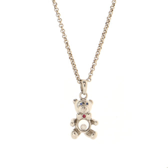 Chopard Happy Diamonds Teddy Bear Pendant Necklace 18K White Gold with Diamonds and 1 Floating Diamond