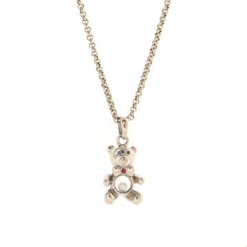 Chopard Happy Diamonds Teddy Bear Pendant Necklace 18K White Gold with Diamonds and 1 Floating Diamond