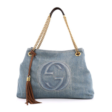 Gucci Soho Shoulder Bag Chain Strap Denim Medium Blue