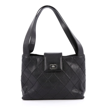 Chanel Vintage CC Lock Flap Shoulder Bag Quilted Caviar Small Black