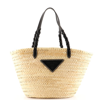Prada Basket Tote Bag Straw with Leather