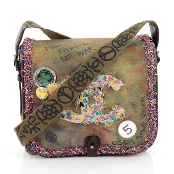 Chanel On The Pavement Graffiti Messenger Bag Canvas Small Green
