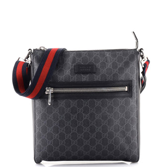 Gucci Web Strap Front Zip Messenger Bag GG Coated Canvas Medium