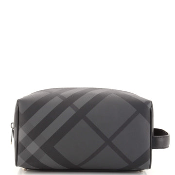 Burberry Double Zip Toiletry Pouch Smoked Check Coated Canvas