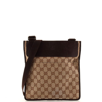 Gucci Vintage Flat Messenger Bag GG Canvas and Leather Small