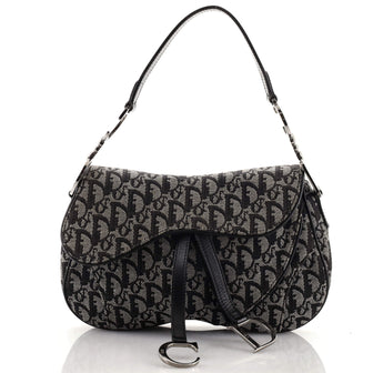 Christian Dior Vintage Double Saddle Bag Diorissimo Canvas