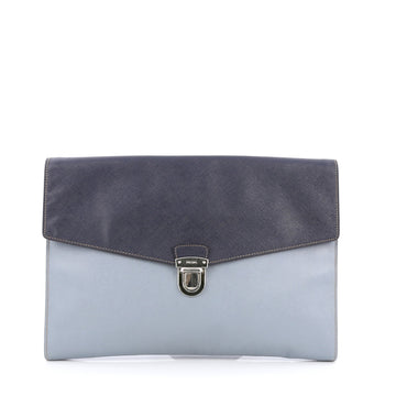 Prada Push Lock Portfolio Handbag Saffiano Leather Large Blue