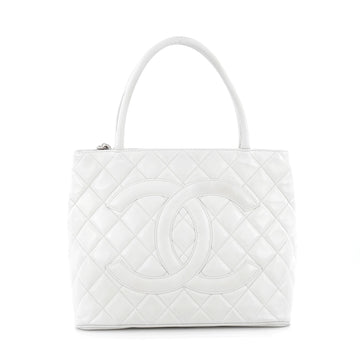 Chanel Medallion Tote Quilted Caviar White