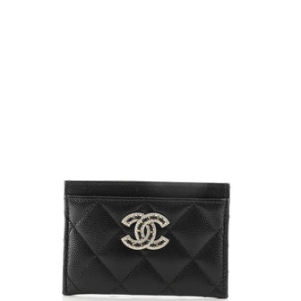 Chanel Crystal Woven CC Card Holder Quilted Caviar