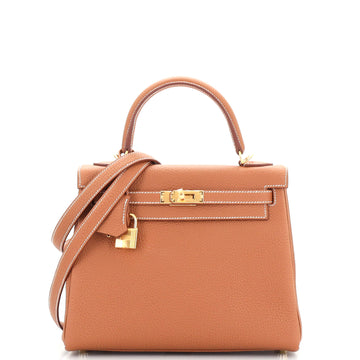 Hermes Kelly Handbag Brown Togo with Gold Hardware 25