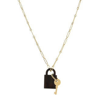 Hermes Amulette Padlock Pendant Necklace Metal with Buffalo Horn and Wood Large