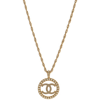 Chanel CC Round Pendant Necklace Metal with Faux Pearls