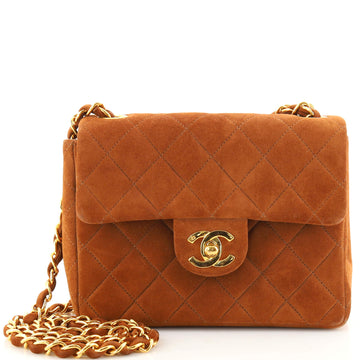 Chanel Vintage Square Classic Single Flap Bag Quilted Suede Mini