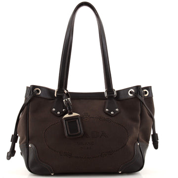 Prada Logo Drawstring Tote Canvas with Leather Medium