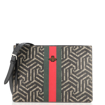 Gucci Bee Web Zip Messenger Bag Caleido GG Coated Canvas Large