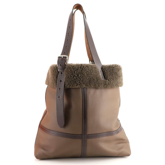 Hermes Aviateur Etriviere Shopping Tote Bag Cristobal with Vache Hunter and Shearling