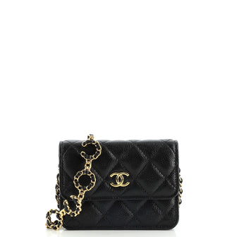Chanel Miss Coco Strap Flap Clutch with Chain Quilted Caviar Mini