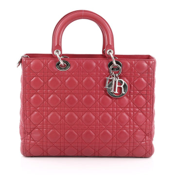 Christian Dior Lady Dior Handbag Cannage Quilt Lambskin Large red