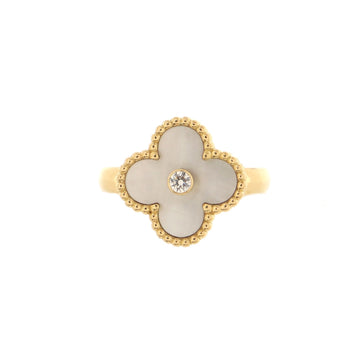 Van Cleef & Arpels Vintage Alhambra Ring 18K Yellow Gold with Mother of Pearl and Diamond