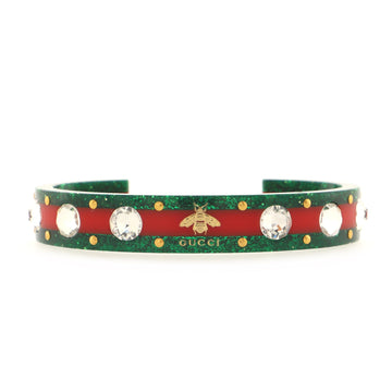 Gucci Bee Web Cuff Bracelet Glitter Resin and Crystals