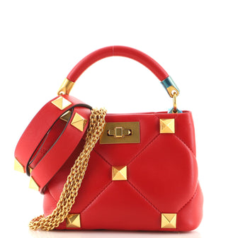 Valentino Roman Stud Top Handle Bag Quilted Leather Small