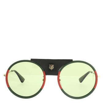Gucci Animalier Web Round Sunglasses Acetate and Metal with Leather