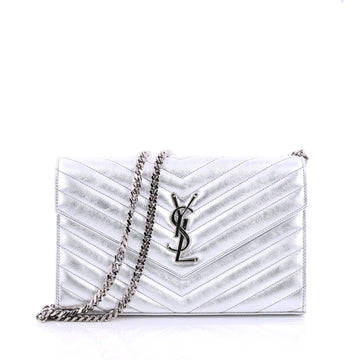 Saint Laurent Classic Monogram Chain Wallet Metallic Matelasse Chevron Leather Medium