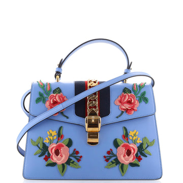 Gucci Sylvie Top Handle Bag Embroidered Leather Medium