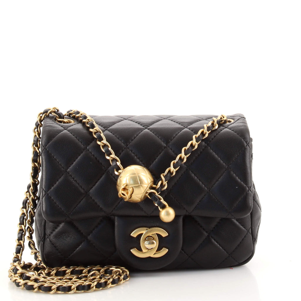 Chanel Lambskin Pearl Flap Bag Black