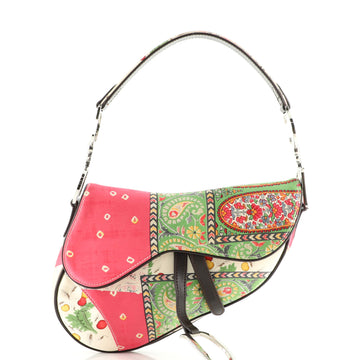 Christian Dior Vintage Saddle Bag Printed Satin Medium