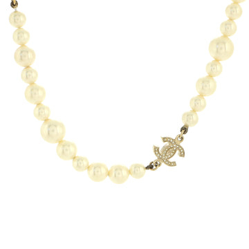 Chanel CC Station Short Necklace Faux Pearls and Metal with Crystals