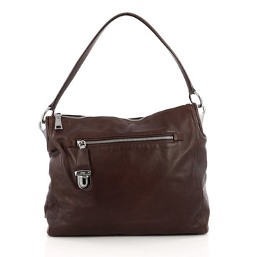 Prada Pushlock Zip Shoulder Bag Soft Calfskin Medium Brown