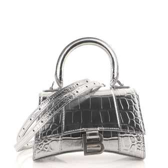 Balenciaga Hourglass Top Handle Bag Crocodile Embossed Leather XS