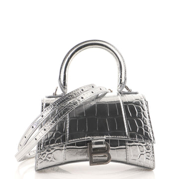Balenciaga Hourglass Top Handle Bag Crocodile Embossed Leather XS